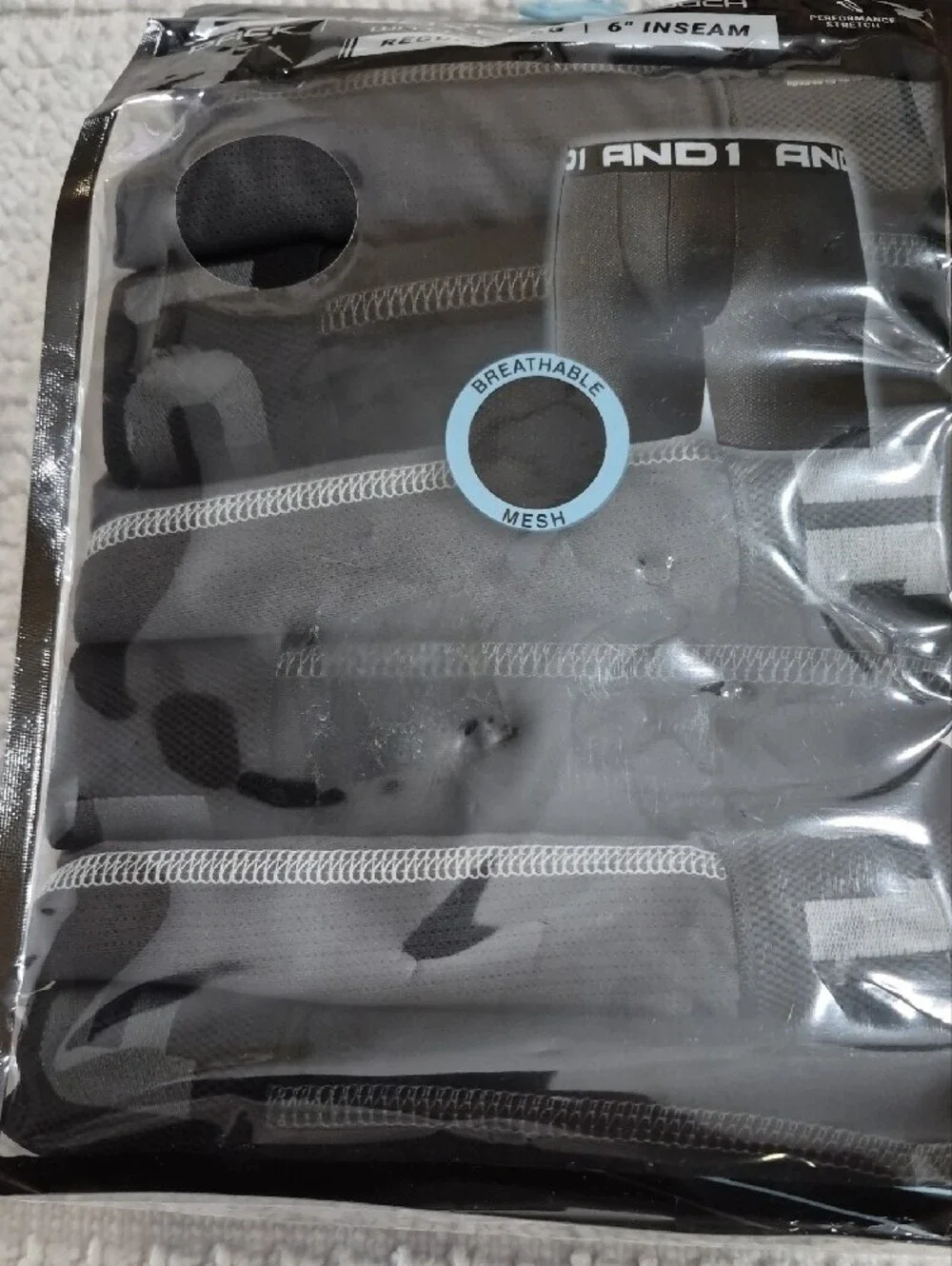AND1 Black and Gray Mesh Performance Stretch Boxer Briefs Small 6